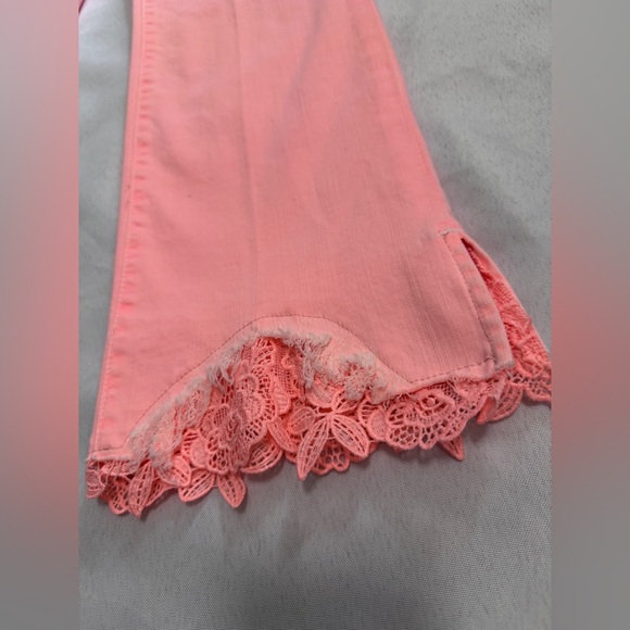 NWT J Brand Selena Raw Lace Hem Midrise Crop Boot Coronal Pink / Coral Size 26 - Picture 4 of 7